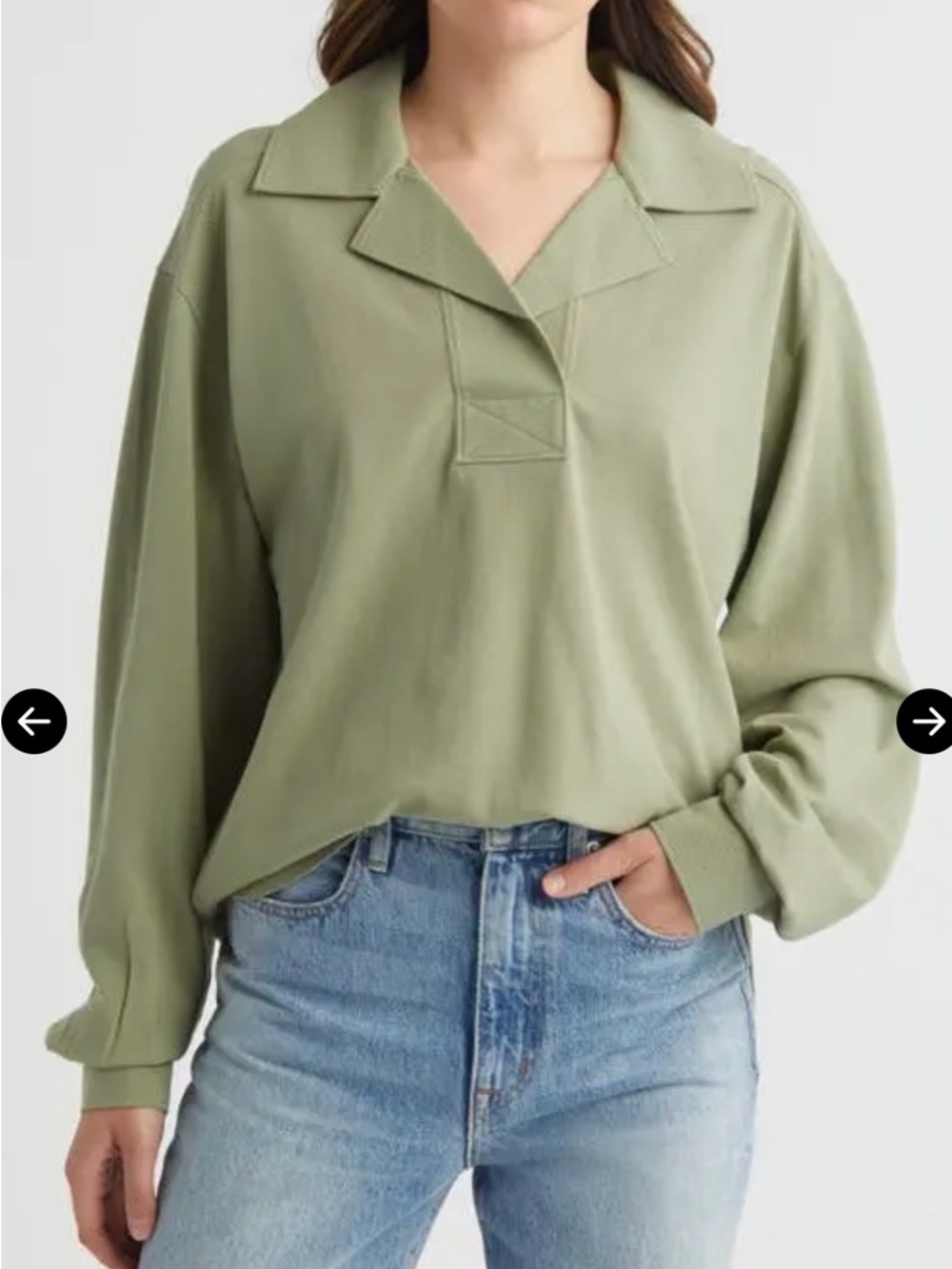 NWOT Treasure & Bond Oversized Long Sleeve Cotton Polo XS Green Nordstrom Boxy